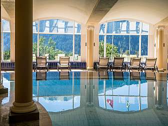 Indoor pool with mountain view